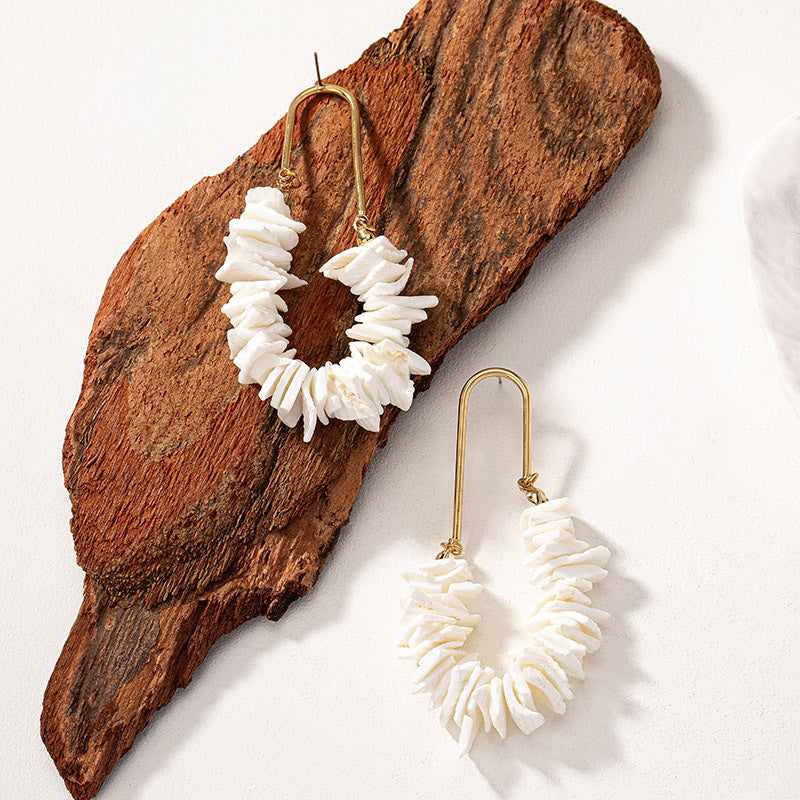 Boho Shell Dangle Earrings for Women – Coral Design Lightweight Statement Jewelry