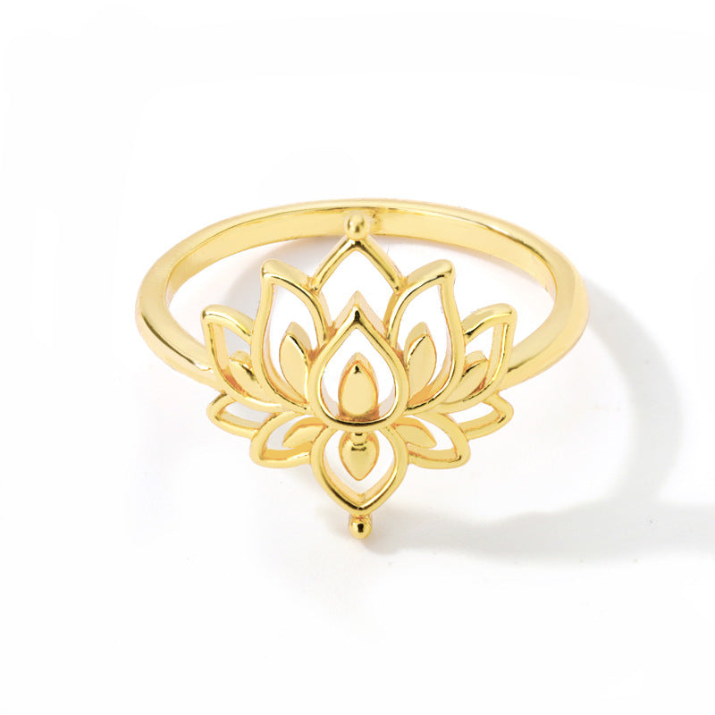 Lotus Flower Ring for Women – Gold & Silver Hollow Brass Band Jewelry