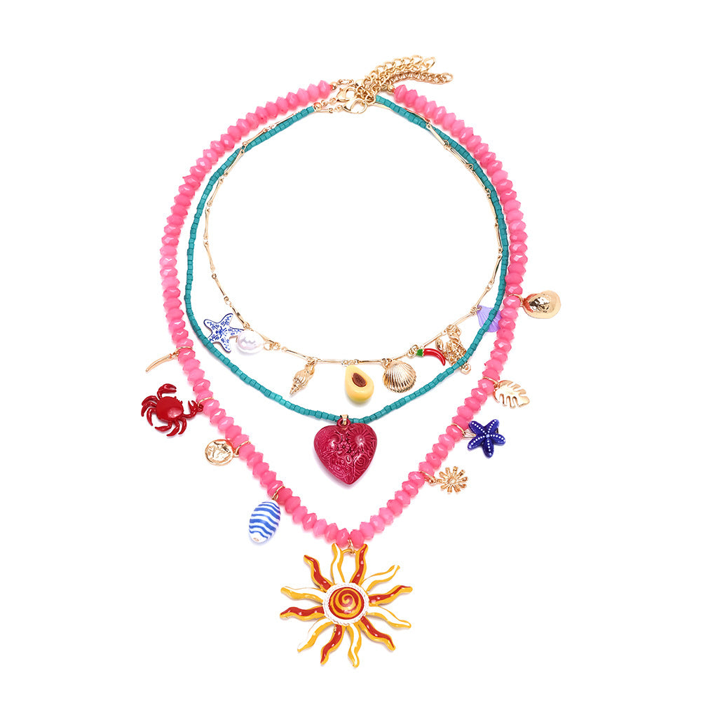 Boho Ocean Beaded Necklace – Handmade Multi-Layer Colorful Pendant Jewelry for Women