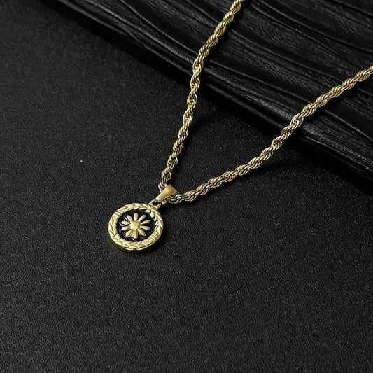 Gold Titanium Steel Round Coin Unisex Necklace