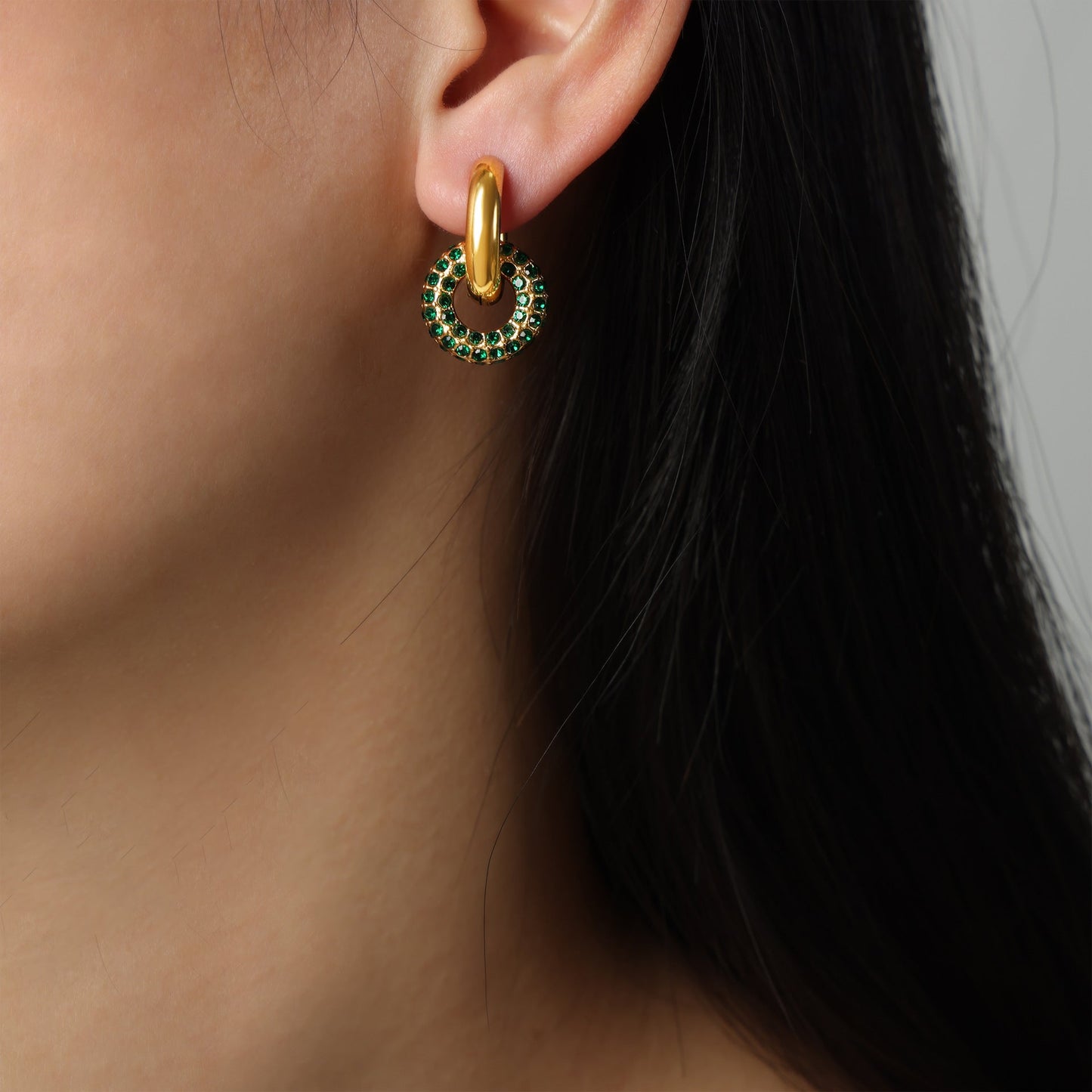 Elegant Sparkle Crystal Hoop Earrings – Titanium Steel, Detachable Pendant Design