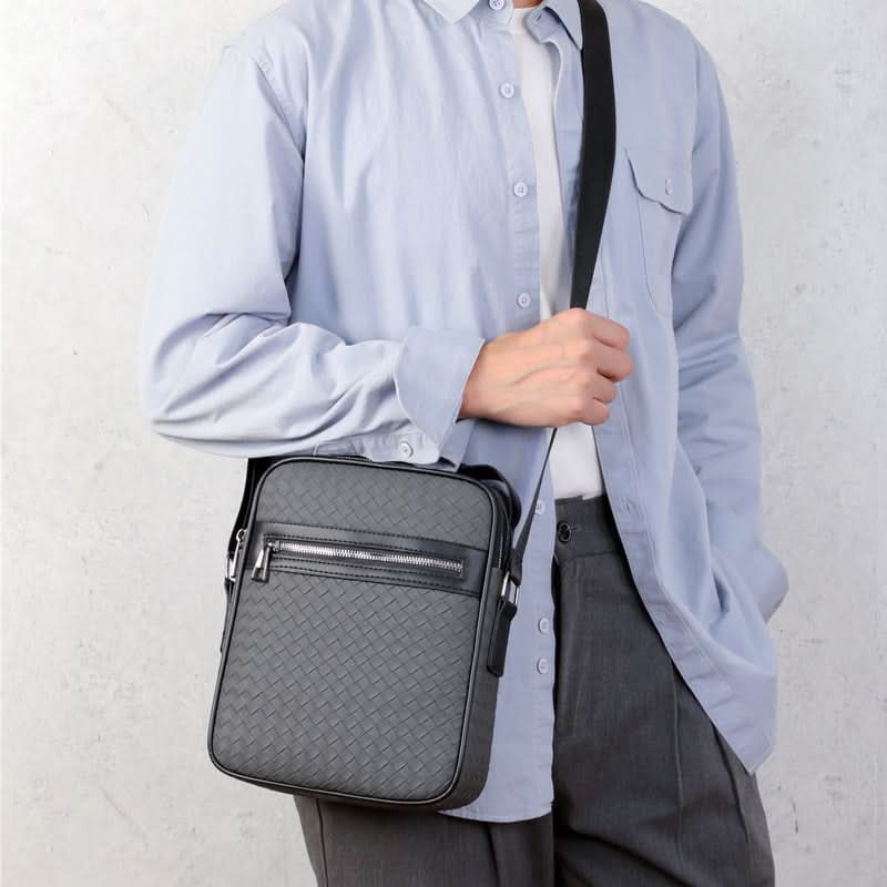 Men’s Woven Plaid Oxford Shoulder Bag – Trendy Business Messenger Backpack