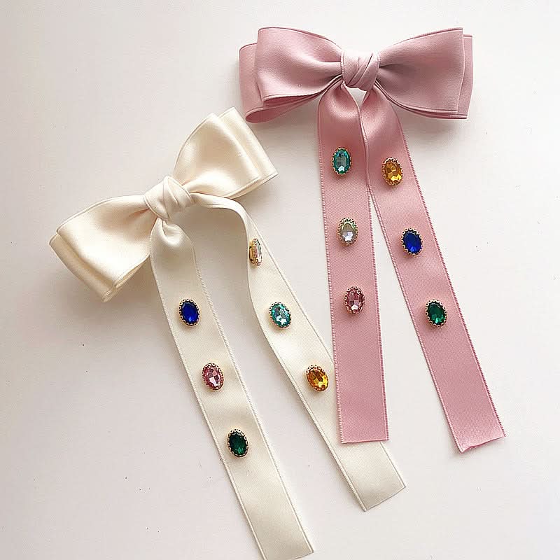 Double-Layer Bow Diamond Ribbon Hair Clip for Girls