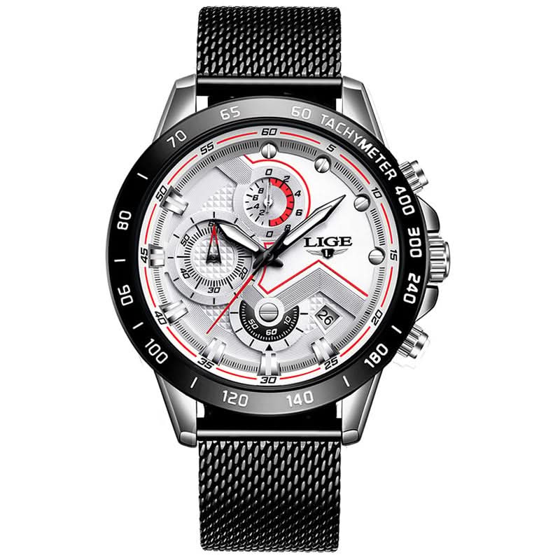Men’s Mesh Chronograph Quartz Watch – with Stainless Steel Strap