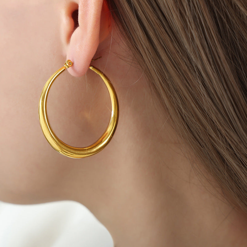 Gold-Tone Large Hoop Earrings for Women – Titanium Steel Statement Jewelry