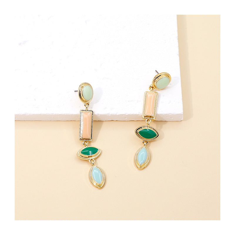 Colorful Enamel Drop Earrings for Women – Geometric Zinc Alloy Jewelry