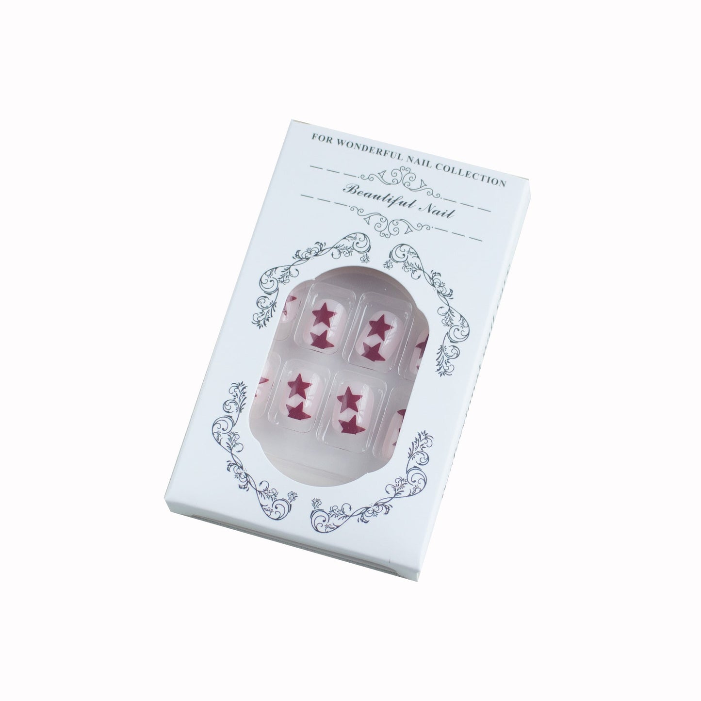 Bold Burgundy Star Press-On Nails, Medium Square Acrylic Glue-On Set