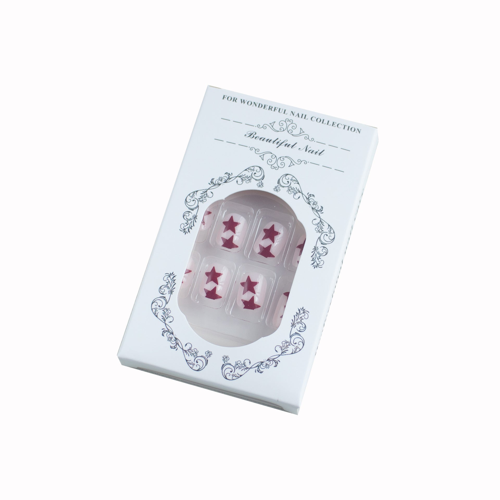 Bold Burgundy Star Press-On Nails, Medium Square Acrylic Glue-On Set