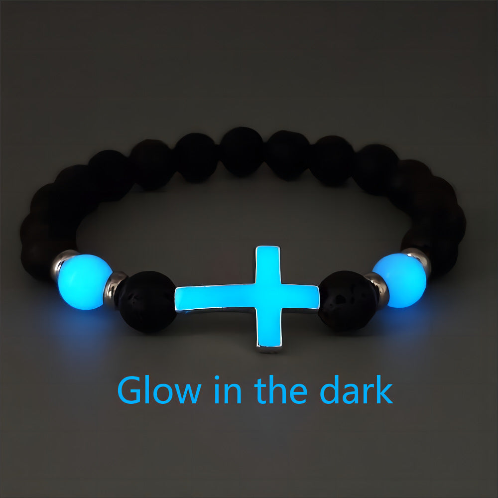 Luminous Cross Bracelet – Volcanic Stone Beaded Jewelry, Ethnic Retro Style