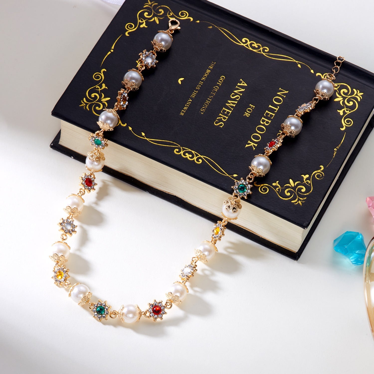 Pearl Flower Necklace – Elegant Rhinestone Choker for Women, Trendy Handmade Jewelry