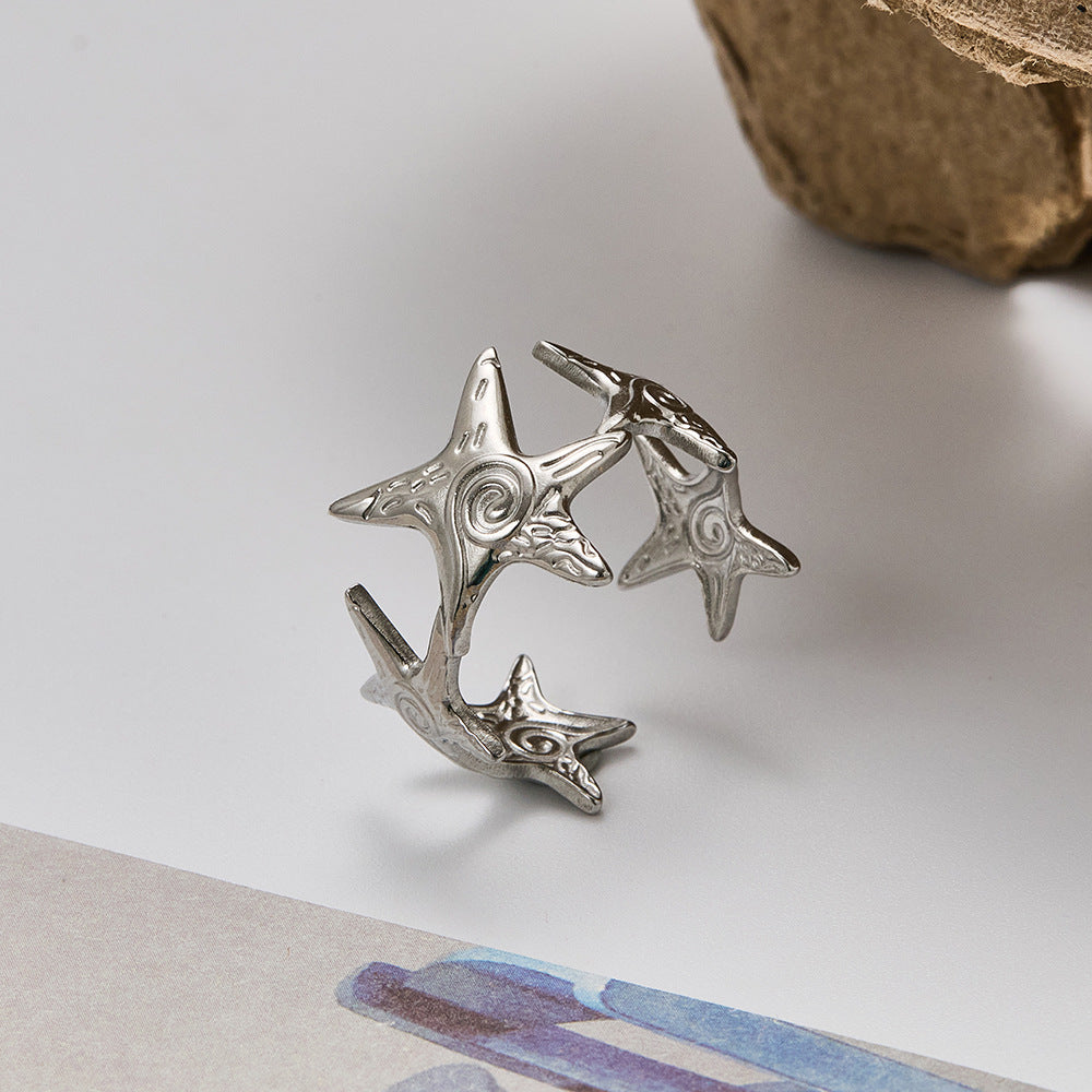 Starfish Open Ring – Retro Stainless Steel Adjustable Ring for Women