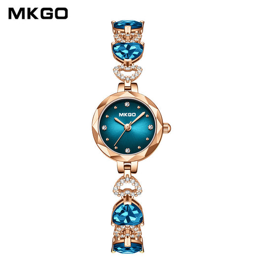Mokago Women’s Crystal Bracelet Watch – Heart-Shaped Blue Dial, Waterproof Timepiece