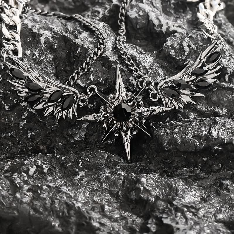 Men’s Six-Pointed Star Wing Necklace – Double-Layer Trendy Geometric Pendant