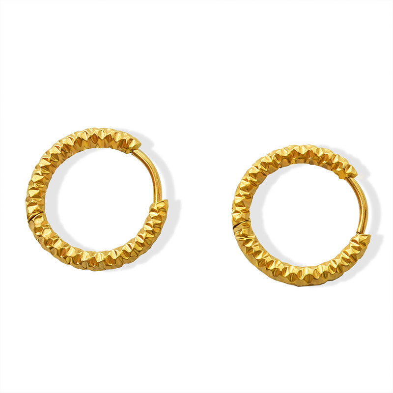 Embossed Round Hoop Earrings for Women – Titanium Steel Geometric Jewelry