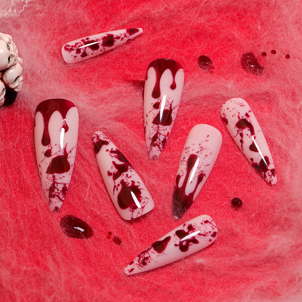 Halloween Blood Drip Press-On Nails – Extra Long Stiletto Glue-On French Tips