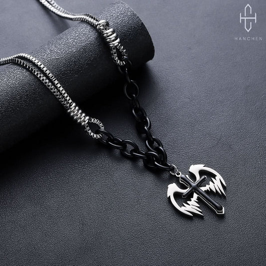 Men’s Feather Cross Double-Layer Necklace – Hip-Hop Style