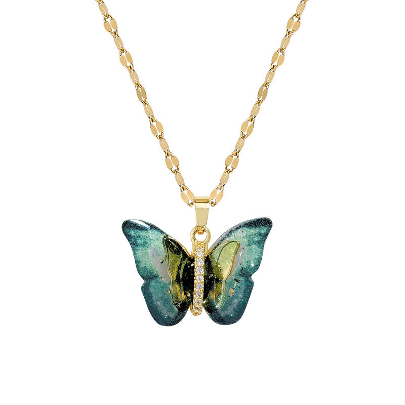 Colorful Butterfly Pendant Necklace – Luxury Titanium Steel Women’s Jewelry