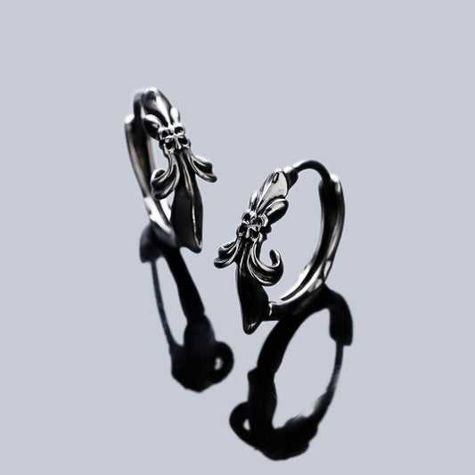 Men’s Cross Flower Hoop Earrings – Retro Hip-Hop Style