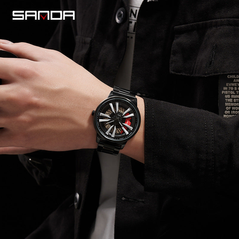 Sanda Men’s Stainless Steel Quartz Watch – Casual Hollow Dial Analog Wristwatch
