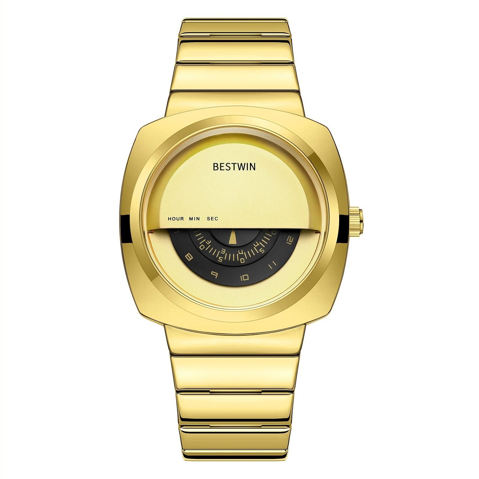 Men’s Oval Quartz Watch – Modern Business Style, Half-Open Dial