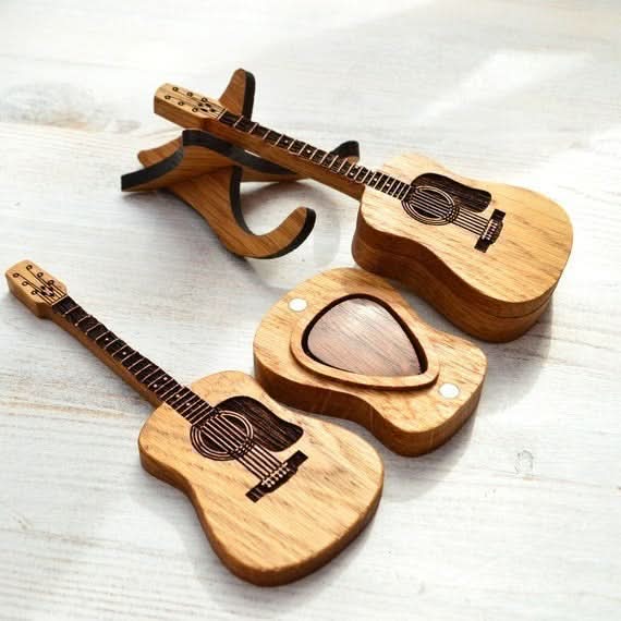 Engraved Wooden Guitar Pick - Gift Set
