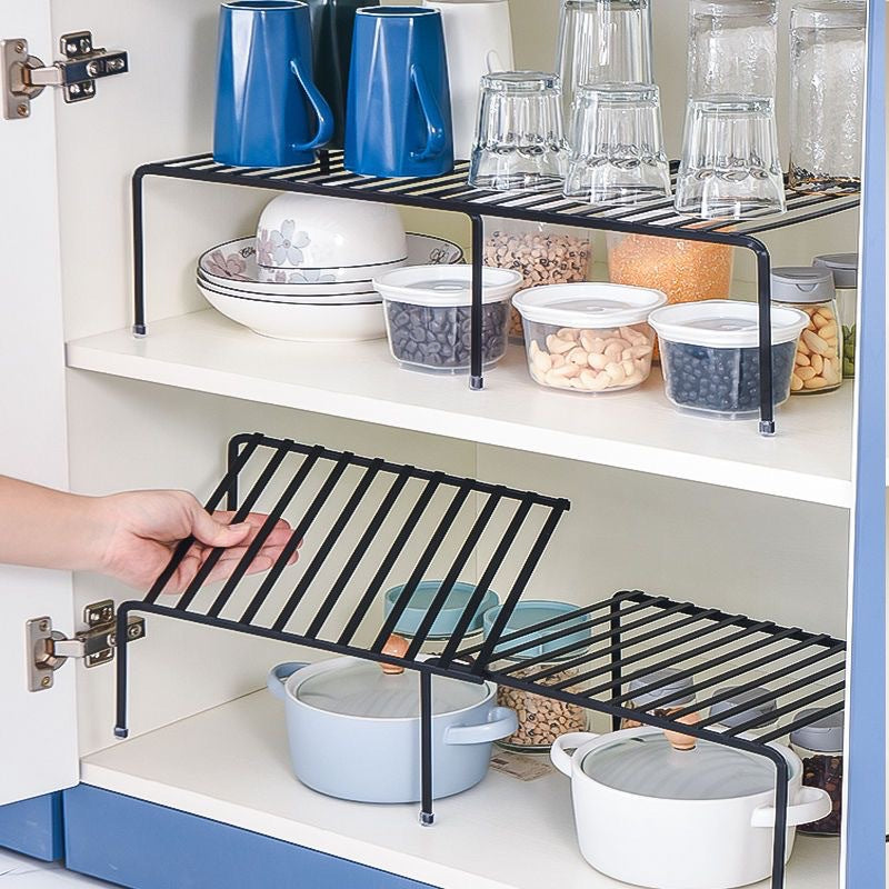 Retractable Kitchen Cabinet Organizer Rack – 2-Tier Carbon Steel Shelf