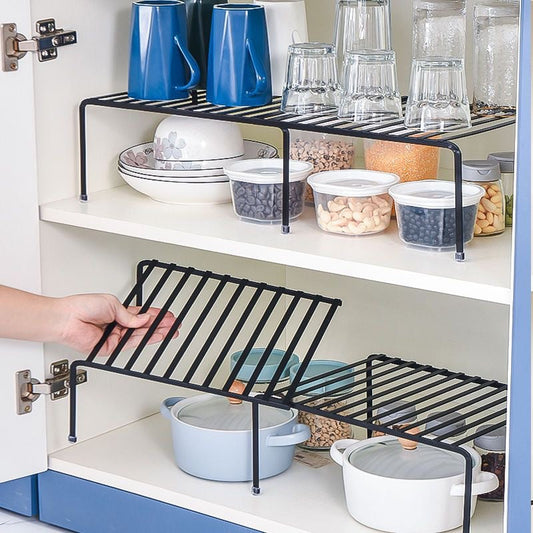 Retractable Kitchen Cabinet Organizer Rack – 2-Tier Carbon Steel Shelf