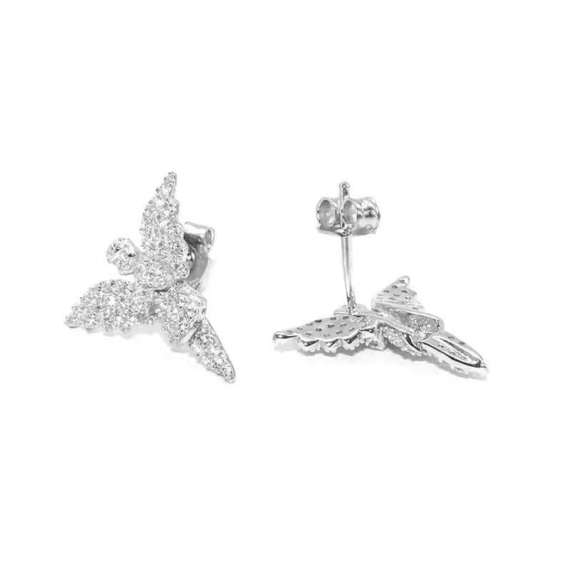 Men's Angel Wing Diamond Earrings, Hip-Hop Style