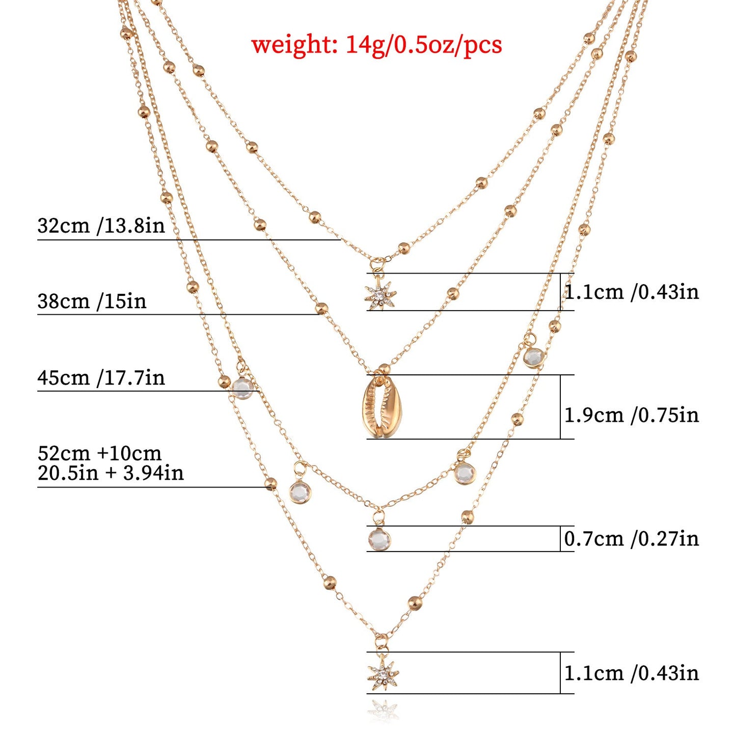 Rhinestone Star Pendant Layered Necklace for Women – Hip-Hop Chain Jewelry