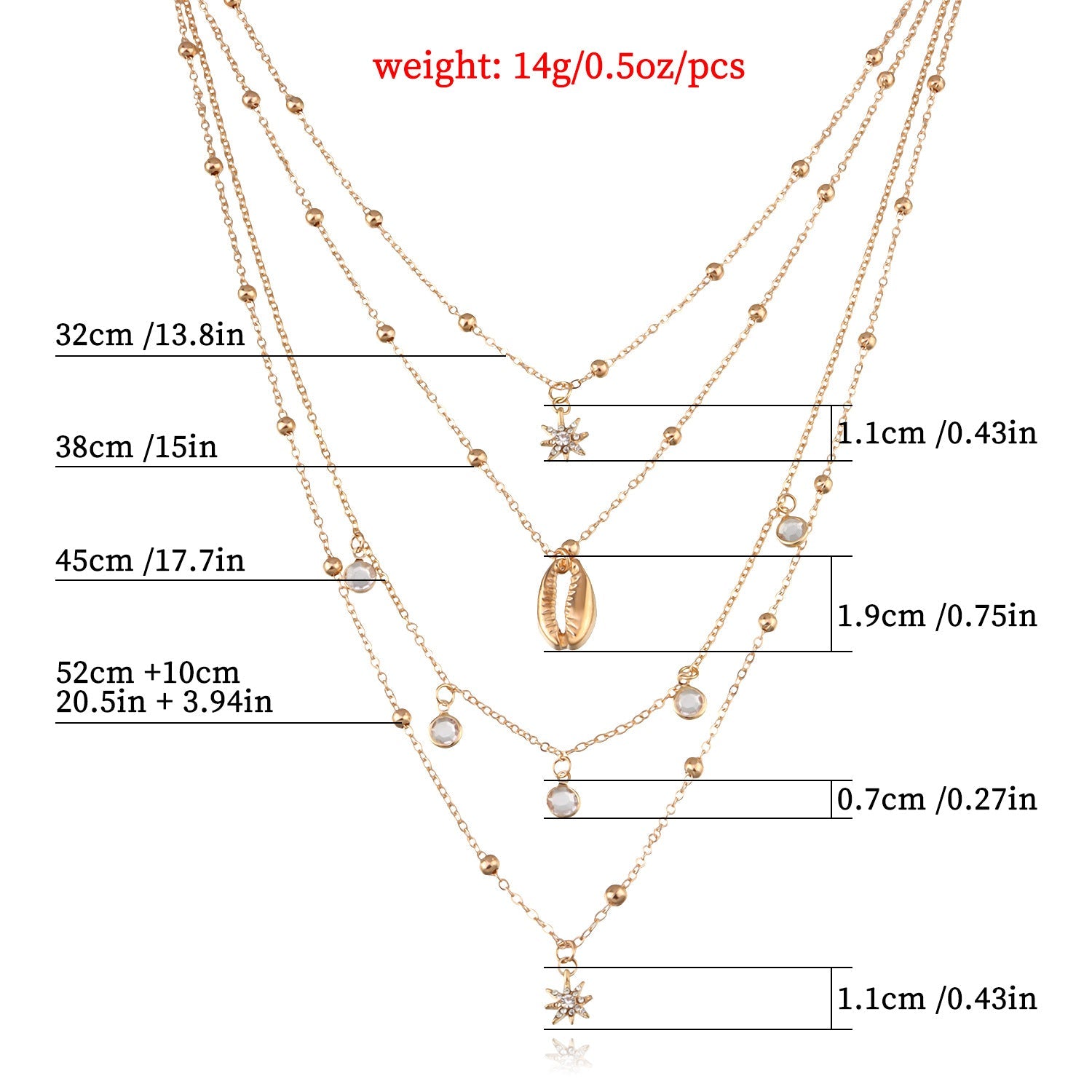 Rhinestone Star Pendant Layered Necklace for Women – Hip-Hop Chain Jewelry