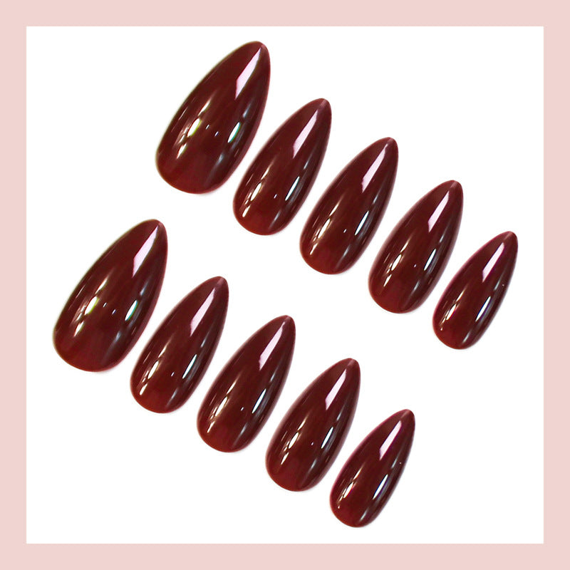 Burgundy Almond Gel Press-On Nails – Elegant Solid Glossy Nail Art, Medium Size