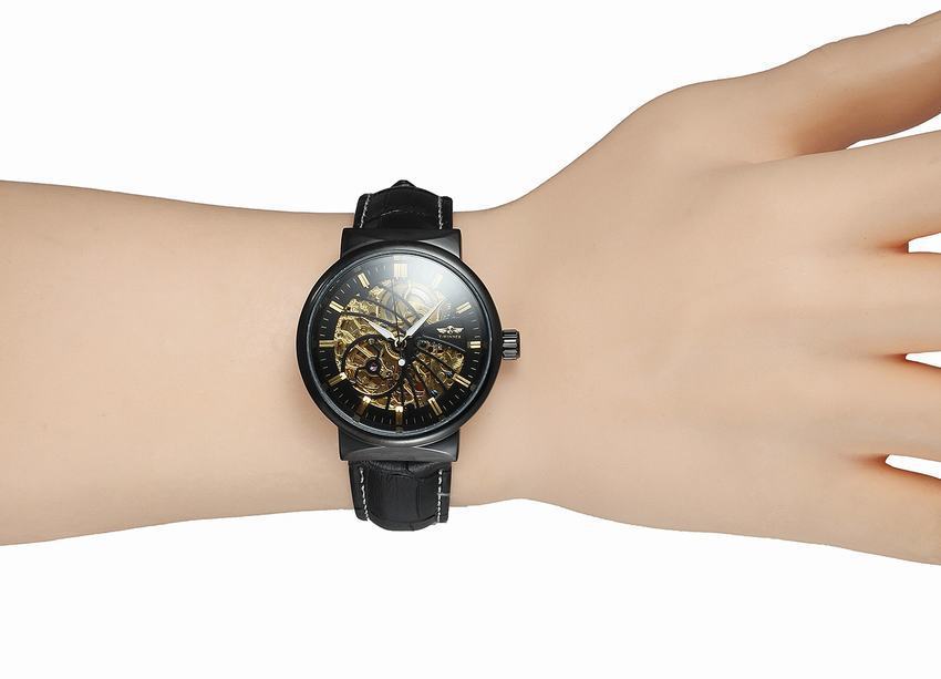 T-WINNER Automatic Mechanical Watch for Men – Waterproof Skeleton Dial Leather Strap