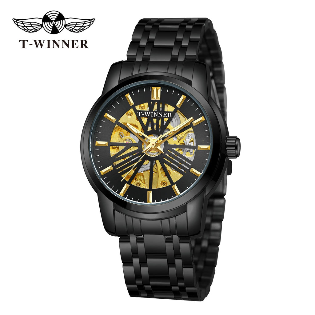 T-Winner Men’s Round Skeleton Automatic Mechanical Watch – 30M Water Resistant