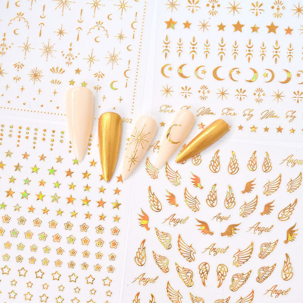 Golden Star & Moon Nail Stickers Set - 1 sheet