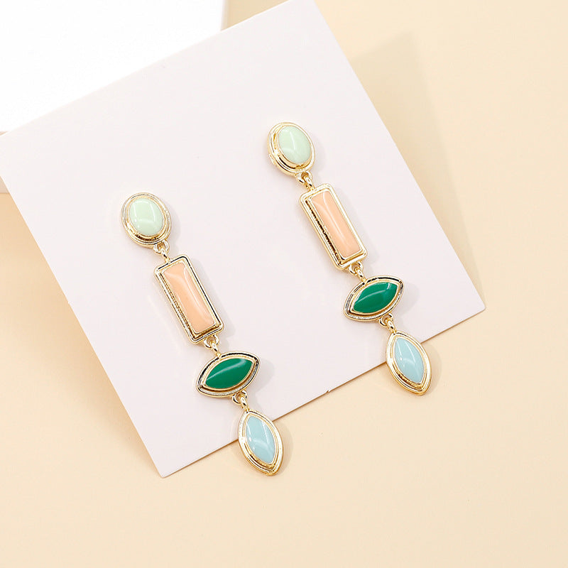 Colorful Enamel Drop Earrings for Women – Geometric Zinc Alloy Jewelry
