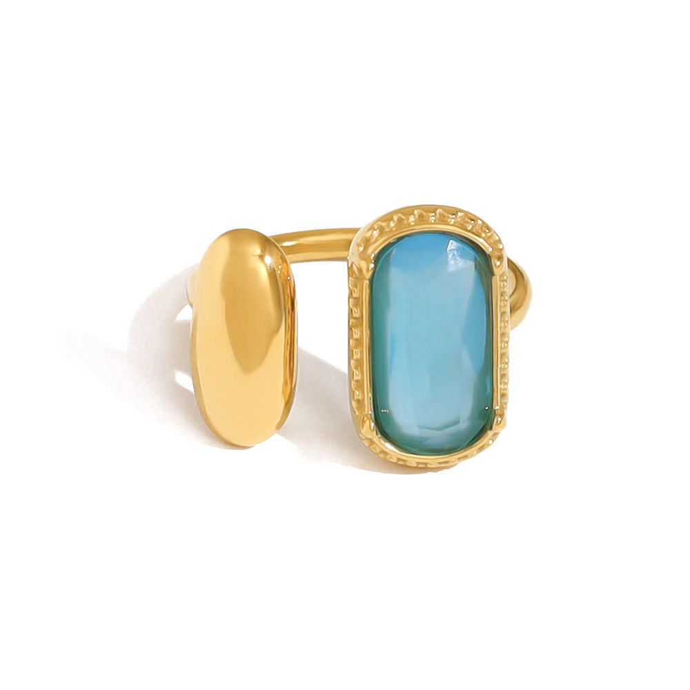 Gold Oval Zircon Ring for Women – Retro Geometric Stainless Steel Adjustable Jewelry