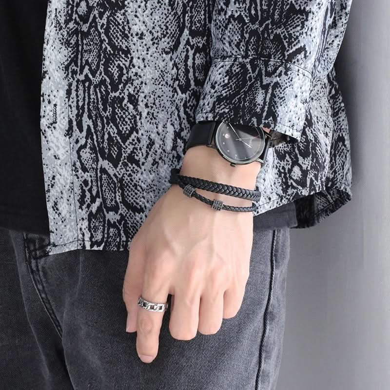 Men’s Stylish Braided Leather Bracelet – Magnetic Clasp Wristband