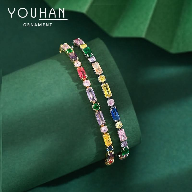 Colorful Zircon Chain Bracelet for Women – Micro-Inlaid Claw Design