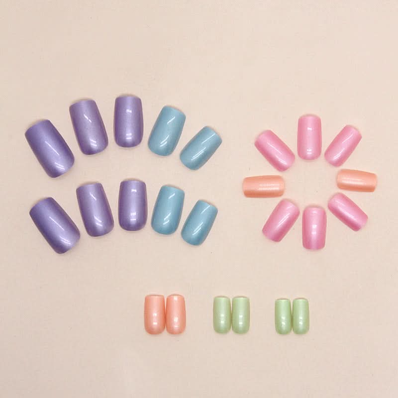 Medium-Length Square Aurora Colorful Summer Nail Art
