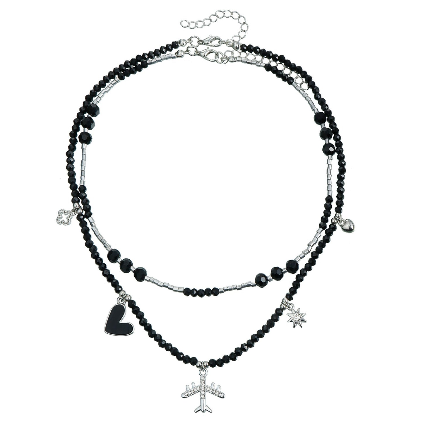Airplane Pendant Choker – Trendy Beaded Heart Necklace for Women