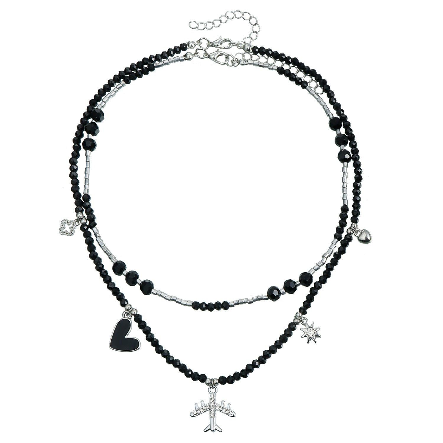 Airplane Pendant Choker – Trendy Beaded Heart Necklace for Women