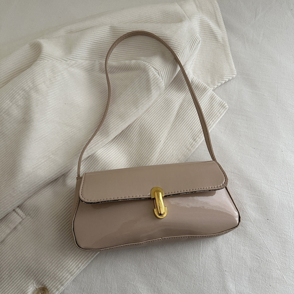 Women's Small Shoulder Bag – Retro French-Style Armpit Bag with Lock Closure