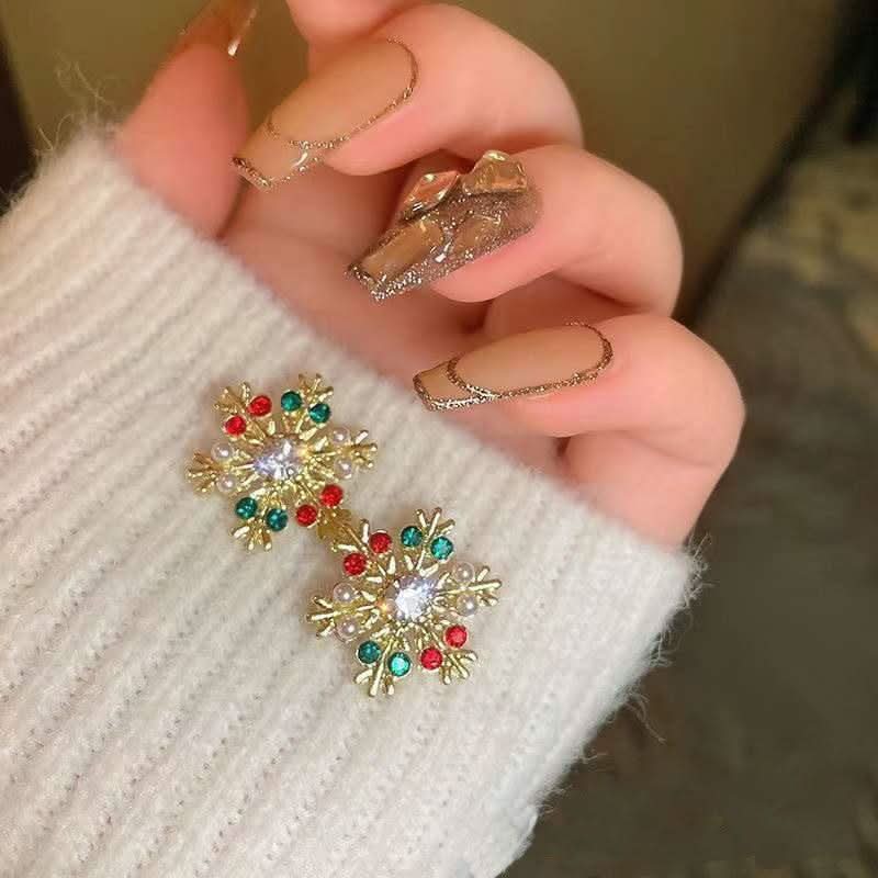 Diamond Snowflake Pearl Christmas Earrings for Women