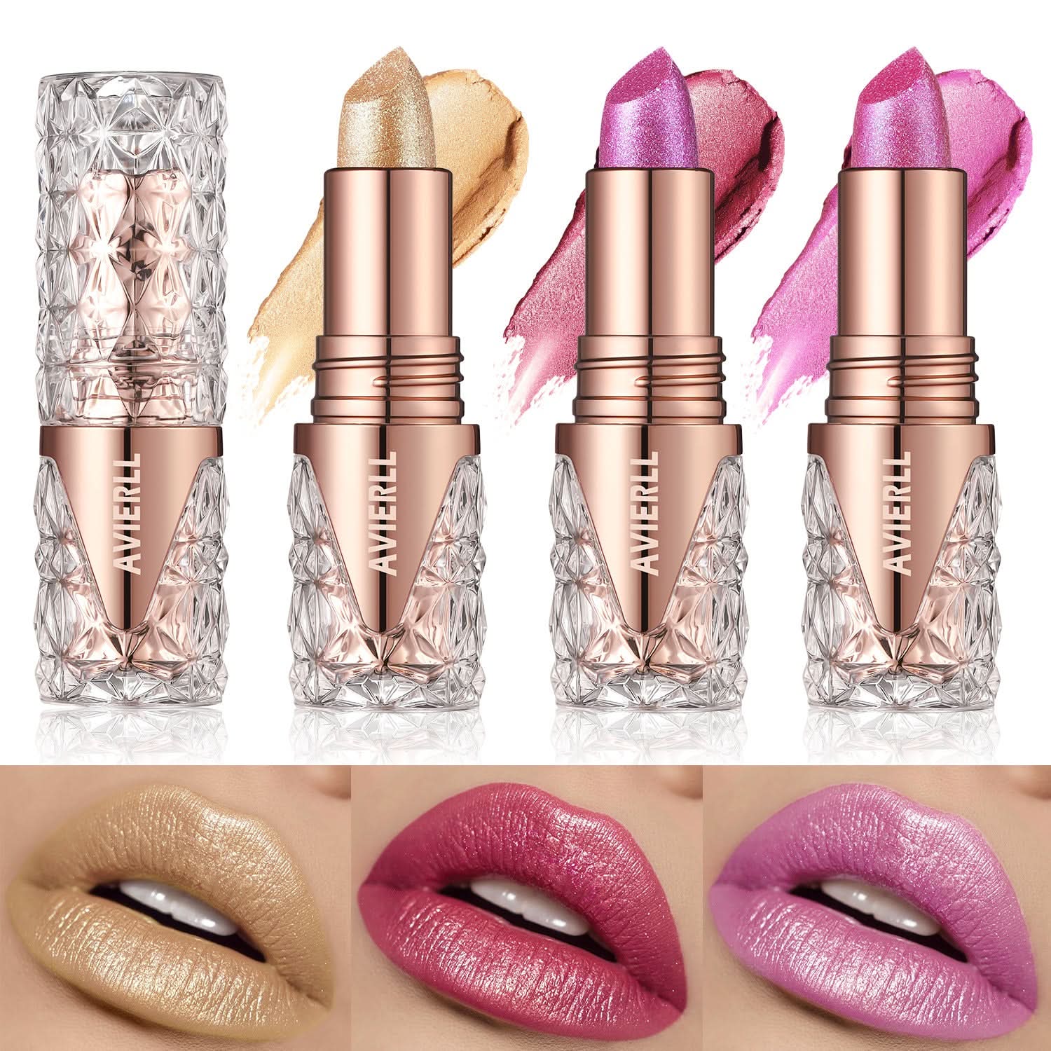 AVIERLL Glitter Lipstick – Long-Lasting, Waterproof, High-Shine Pearlescent Lip Color
