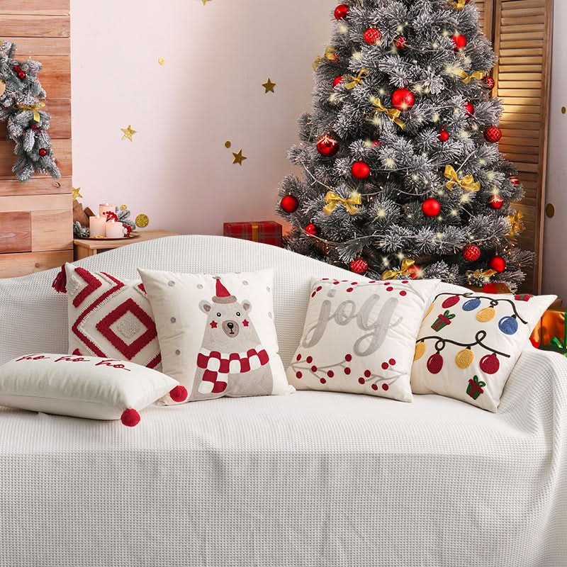 Christmas Embroidered Plaid Pillow Cover – 45x45cm