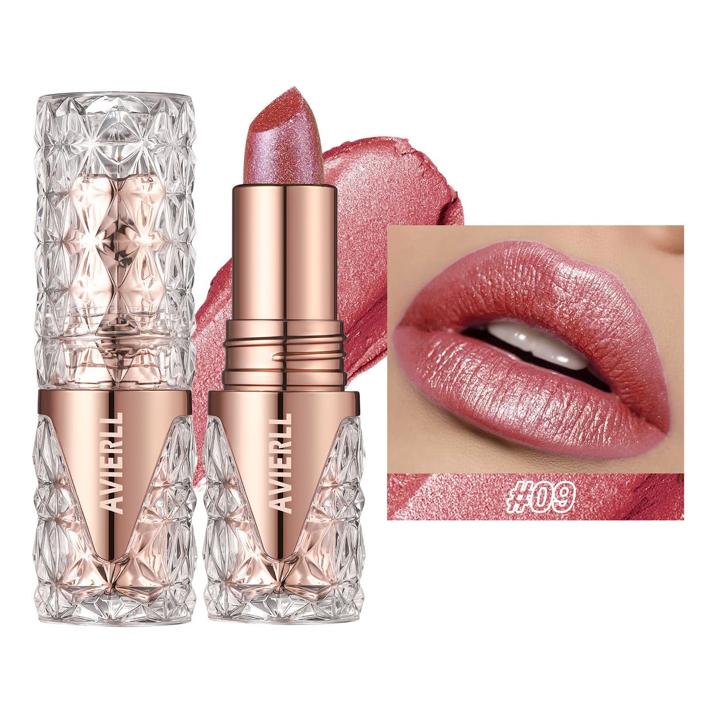 AVIERLL Glitter Lipstick – Long-Lasting, Waterproof, High-Shine Pearlescent Lip Color