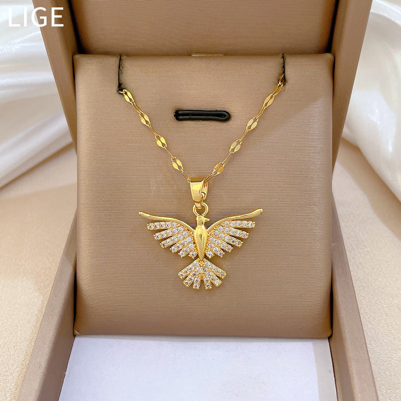 Phoenix Wings Pendant Necklace – Luxury Titanium Steel Clavicle Chain for Women