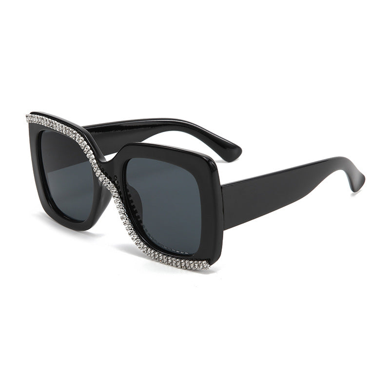 Women’s Oversized Box Sunglasses – UV400 Light-Tinted Fashion Shades with Rhinestones
