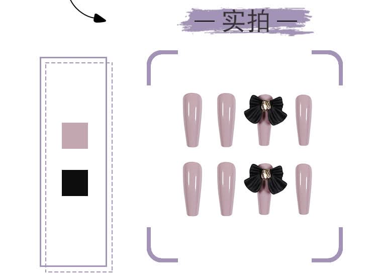 Long Ballet Press-On Nails – 24-Piece Taro Purple Bow False Nail Set