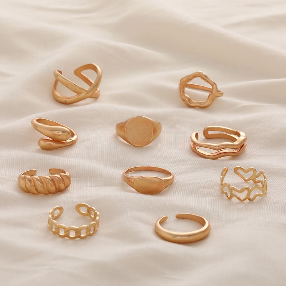 Women’s Punk Chain Ring Set – Twisted Hollow Design Statement Jewelry